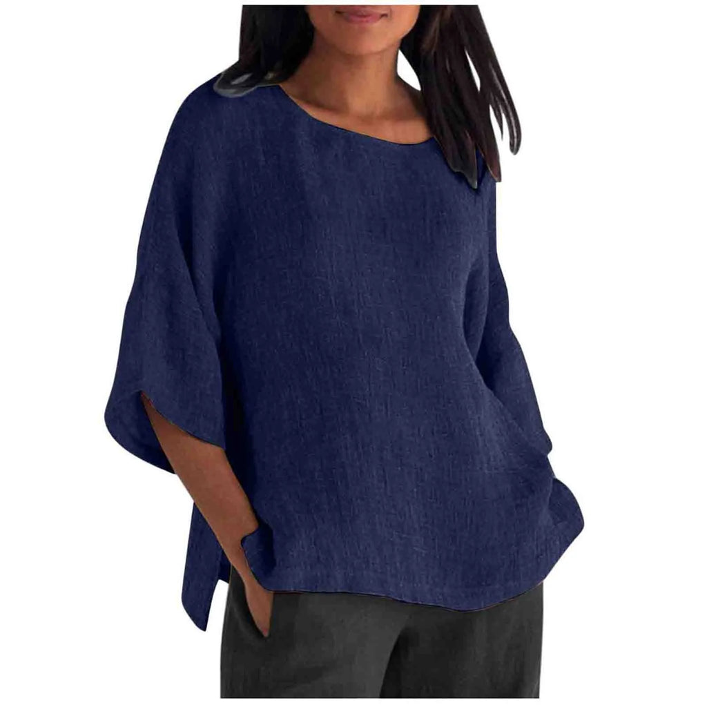 Hot Sale Of The Seasonwish Eaby Women's Cotton Linen Shirt round Neck Short Sleeve 25 Colors Casual Loose Fit Street Style Su...