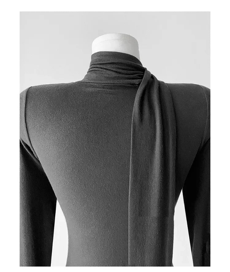 Korean Style Women's Long Sleeve T-Shirt Bow Design Halter Neck Slim Fit Comfortable Base Shirt Cotton Spring Summer Top