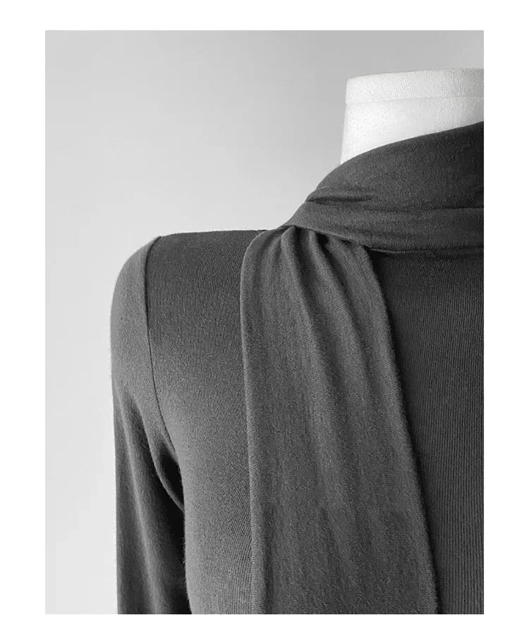Korean Style Women's Long Sleeve T-Shirt Bow Design Halter Neck Slim Fit Comfortable Base Shirt Cotton Spring Summer Top