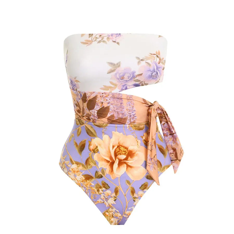 2024 One-Piece Swimsuit Waist Hollow out Flower Print Swimwear Set Floral Patterned Monokinis Sportswear And Accessories