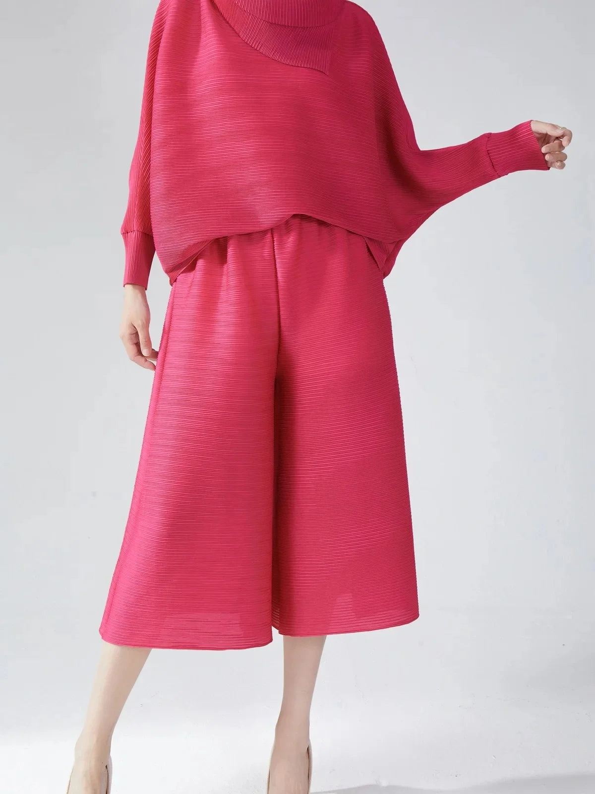 plus Size Women's Wide Leg Pants Draped Thin Folded Summer Casual Seven-Five-Length Loose Fit Trousers by None(Ae Stock)