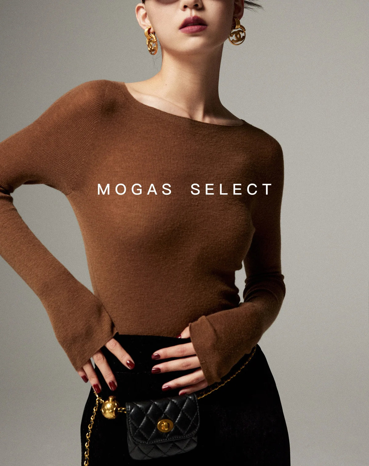 Mogas Luxury Cashmere Silk Seamless One-Shoulder Knitted Sweater Women's Autumn Winter Base Layer Fashionable Business Commut...