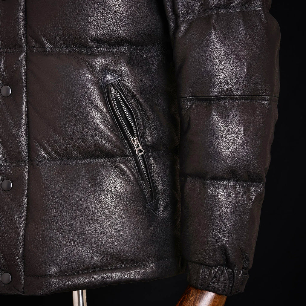 Black Winter Leather Jacket Men Retro Style Plus Size 5XL Genuine Natural Sheepskin Stand Collar Thick Warm Down Coat
