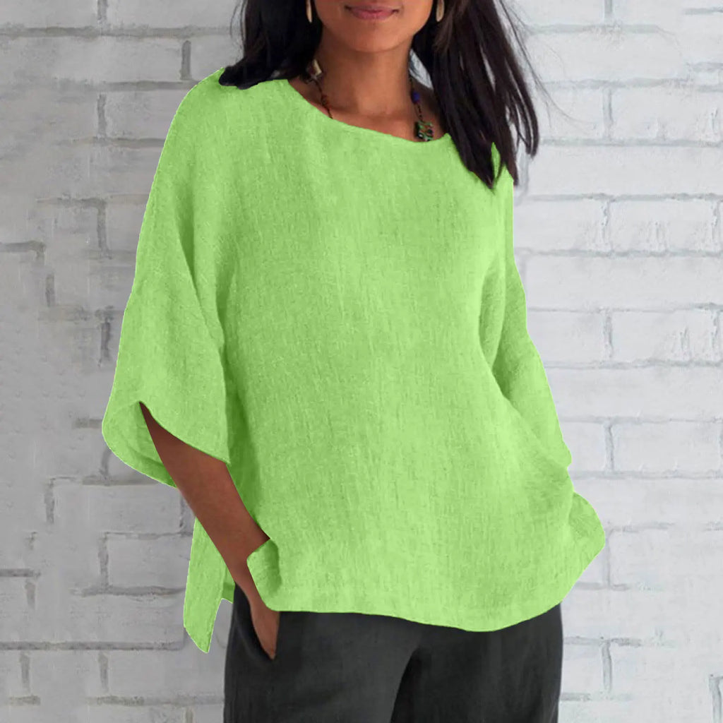 Hot Sale Of The Seasonwish Eaby Women's Cotton Linen Shirt round Neck Short Sleeve 25 Colors Casual Loose Fit Street Style Su...