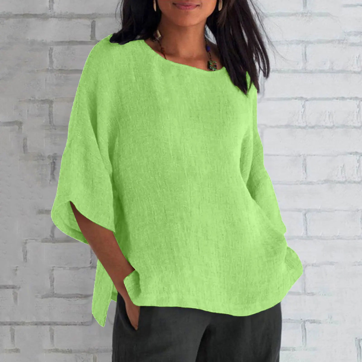 Hot Sale Of The Seasonwish Eaby Women's Cotton Linen Shirt round Neck Short Sleeve 25 Colors Casual Loose Fit Street Style Su...