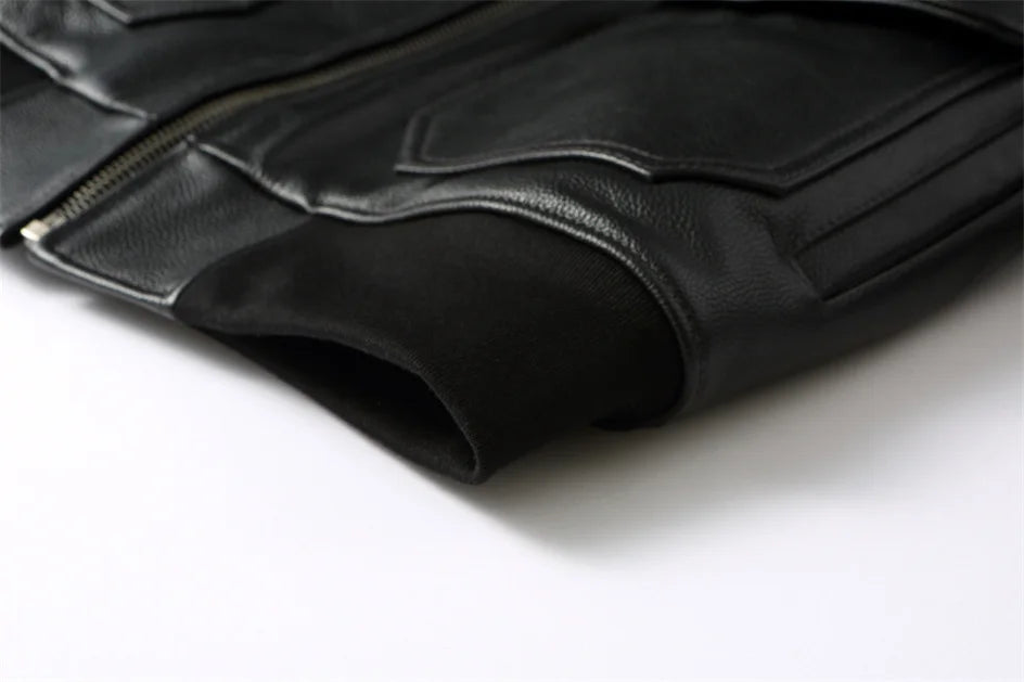 Dark Brown Pilot Leather Jacket Men Retro Style Genuine Natural Thick Cowhide Wool Collar Winter Military G1 Flight Coat
