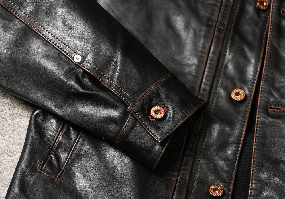 Black Autumn Leather Jacket Men Vintage Style Plus Size 5XL Genuine Natural Cowhide Turn-Down Collar Single Breasted Coat