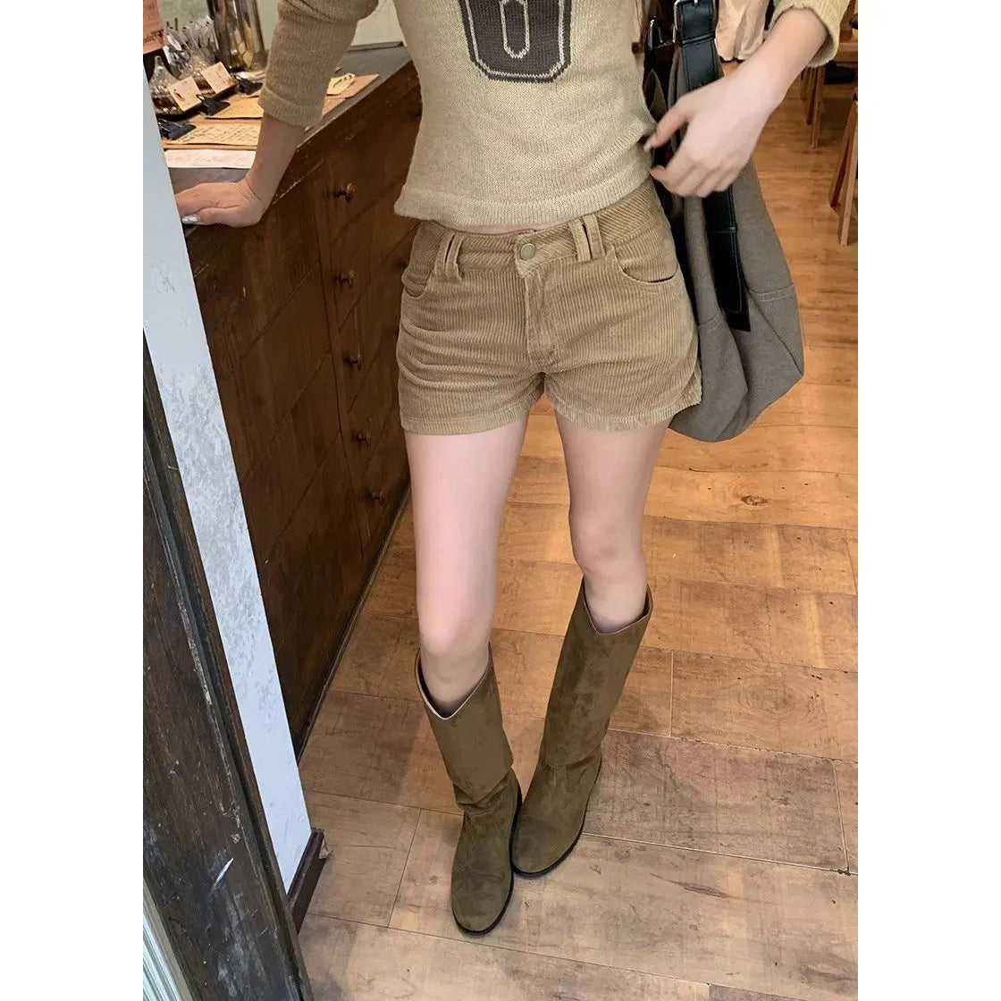 Slimming American Retro Corduroy Casual Pants Low Waist Bootcut Wide Leg Shorts for Women Autumn Winter New Style Casual Pants