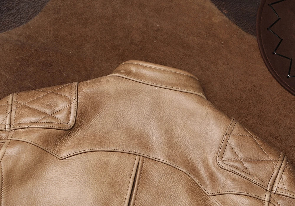 Light Brown Winter Leather Jacket Men Sprots Style Plus Size 5XL Genuine Natural Thick Cowhide Stand Collar Slim Leather Coat
