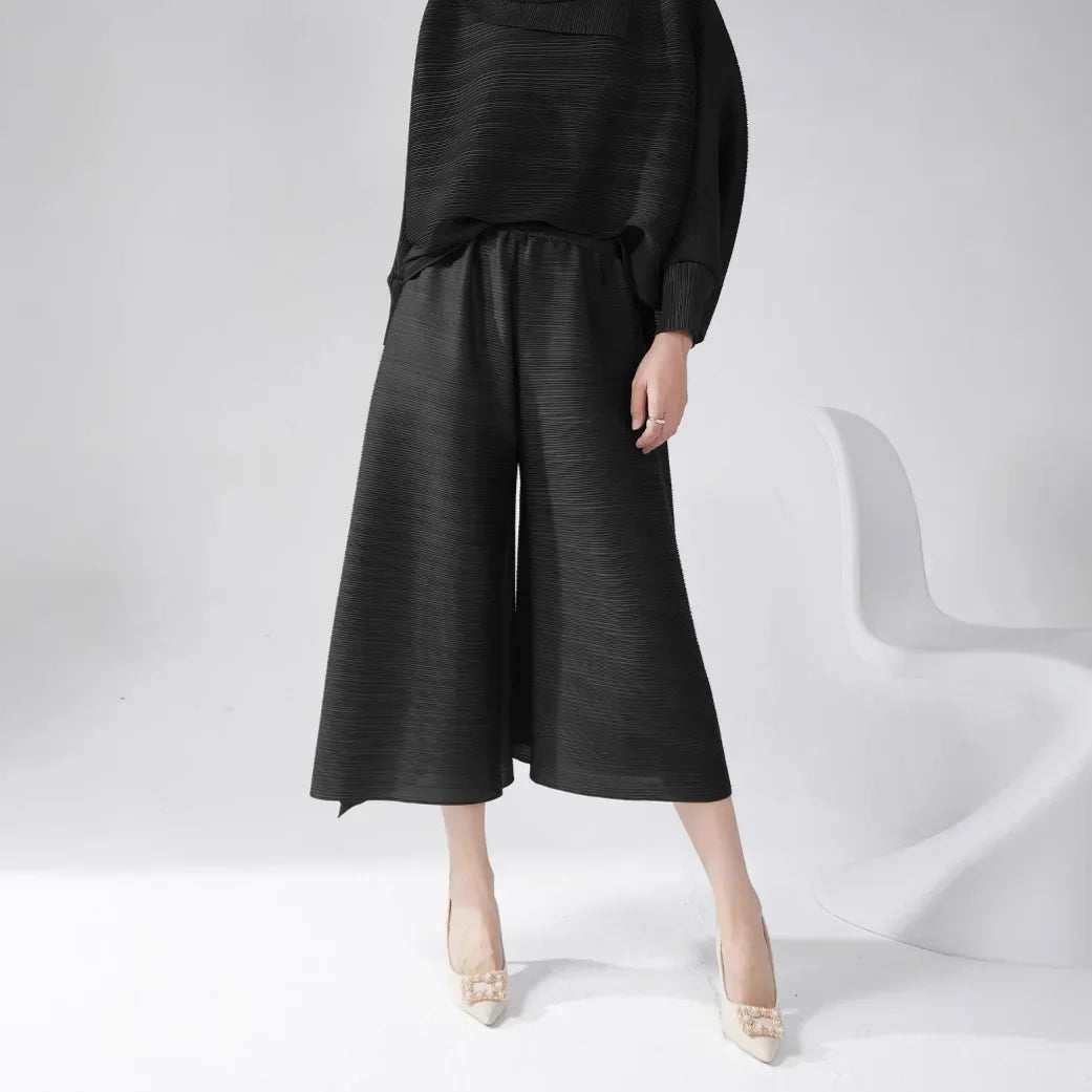 plus Size Women's Wide Leg Pants Draped Thin Folded Summer Casual Seven-Five-Length Loose Fit Trousers by None(Ae Stock)