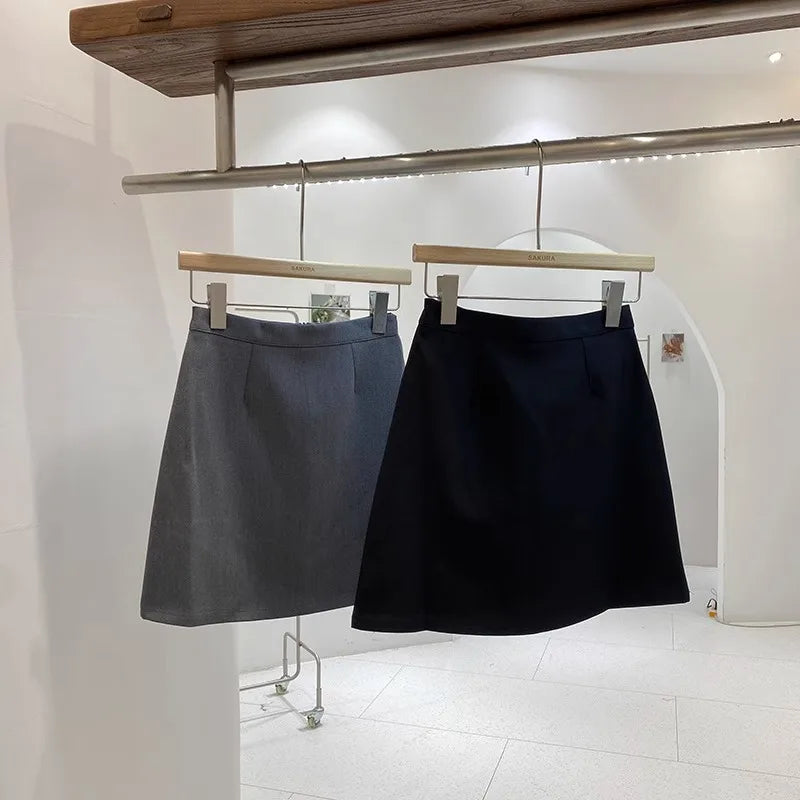 High Waist A-Line Mini Skirt Suit Women's Spring Outerwear Anti-Light Short Skirt Draping Pure Color Polyester Fiber
