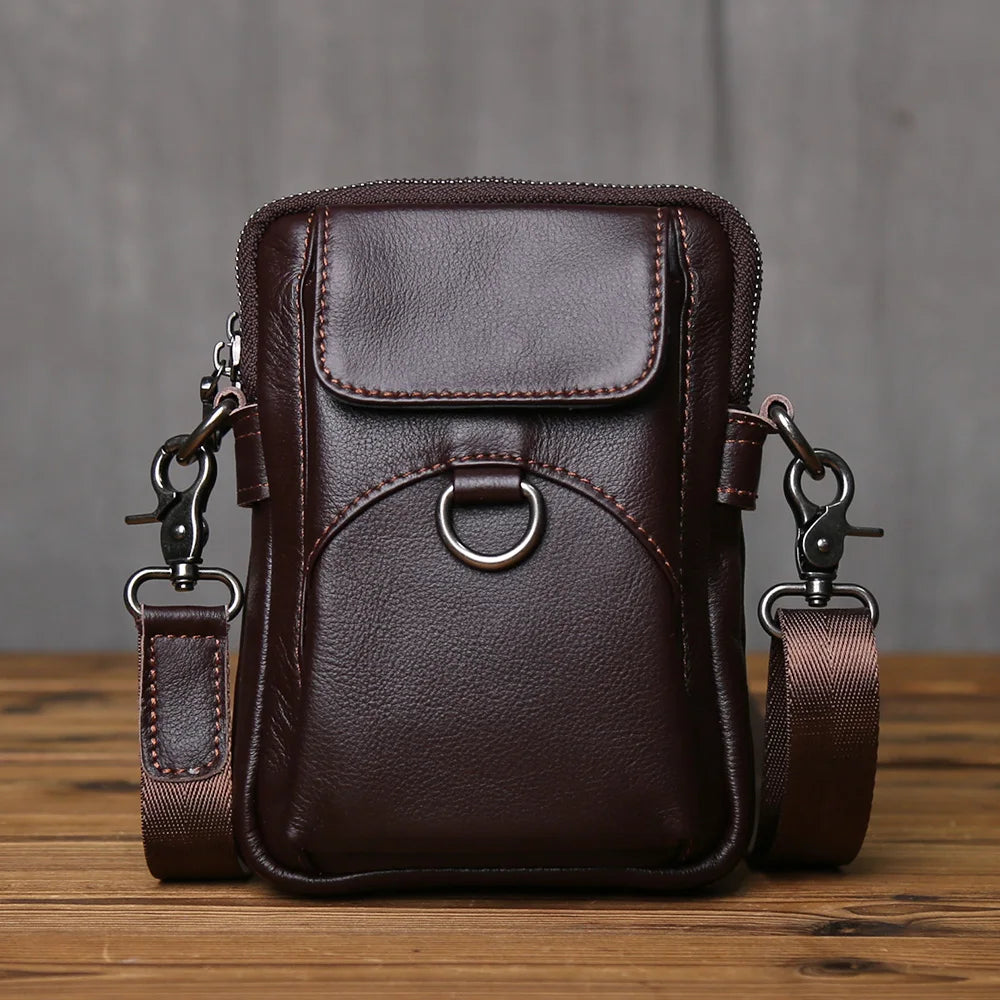 NZPJ Genuine Leather Men's Shoulder Bag Casual Crossbody Bag Top Layer Cowhide Belt Waist Bag Multi Compartment Phone Bag