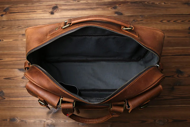 Retro Men's Leather Handbag Top Layer Cowhide Briefcase Large Capacity Travel Bag Crazy Horse Leather Laptop Shoulder Bag NZPJ