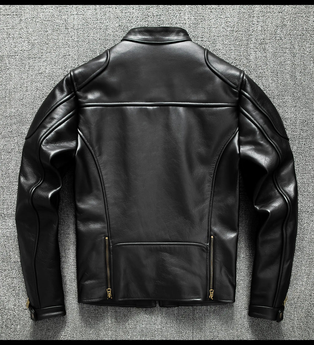Black Autumn Leather Jacket Men Retro Style Plus Size 6XL Genuine Natural Cowhide Stand Collar J100 Motorcycle Sports Coat