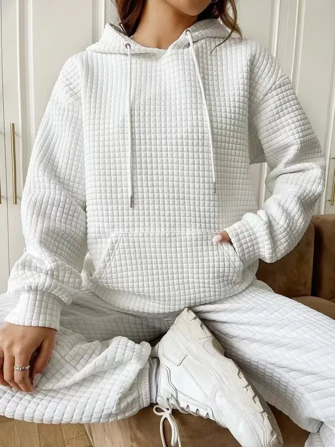 Winter 2025 Women's Thickened Warmth Hoodie Set Home Leisure Style Pure Color Oversize Long Sleeve Pullover Hat with Pocket