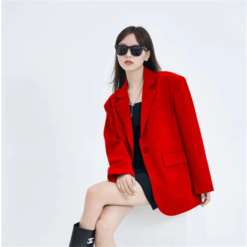 Casual Loose Women's Blazer Spring 2026 New Style Commute Fashionable Polyester Long Sleeve Single Button Patchwork Blazer