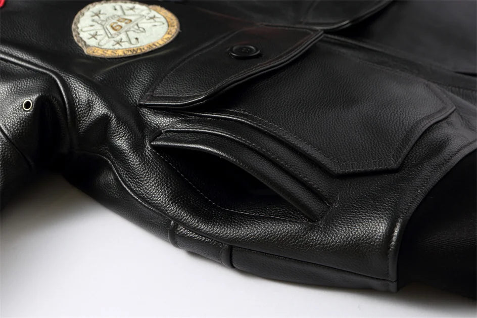 Dark Brown Pilot Leather Jacket Men Retro Style Genuine Natural Thick Cowhide Wool Collar Winter Military G1 Flight Coat