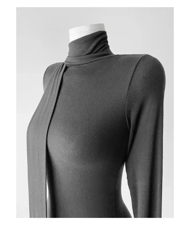 Korean Style Women's Long Sleeve T-Shirt Bow Design Halter Neck Slim Fit Comfortable Base Shirt Cotton Spring Summer Top