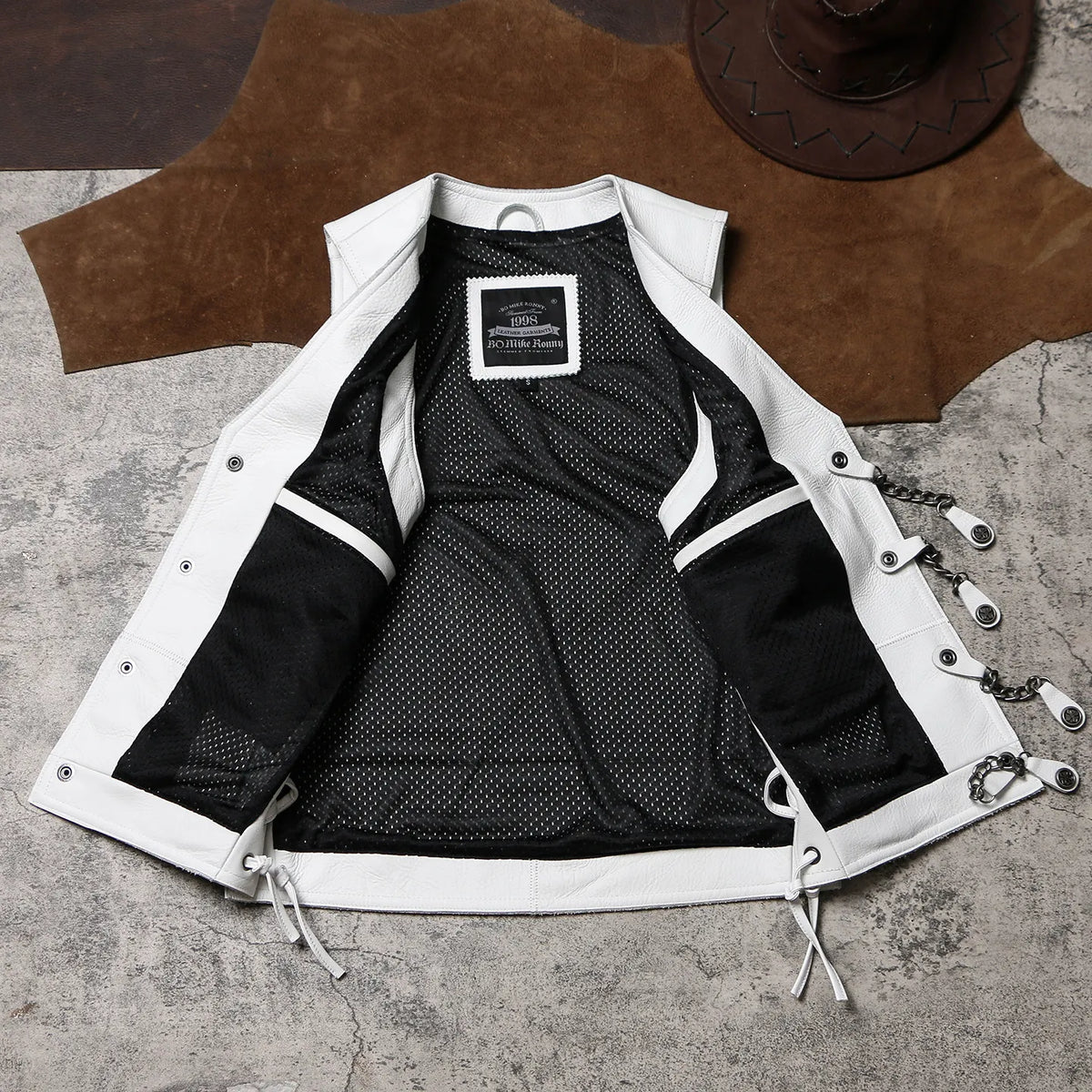 White Spring Leather Vest Men Sports Style Plus Size 4XL Genuine Natural Thick Cowhide Slim Fit Single Breasted Chain Vest