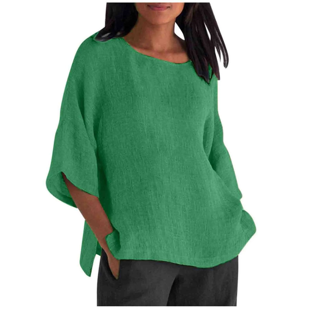 Hot Sale Of The Seasonwish Eaby Women's Cotton Linen Shirt round Neck Short Sleeve 25 Colors Casual Loose Fit Street Style Su...