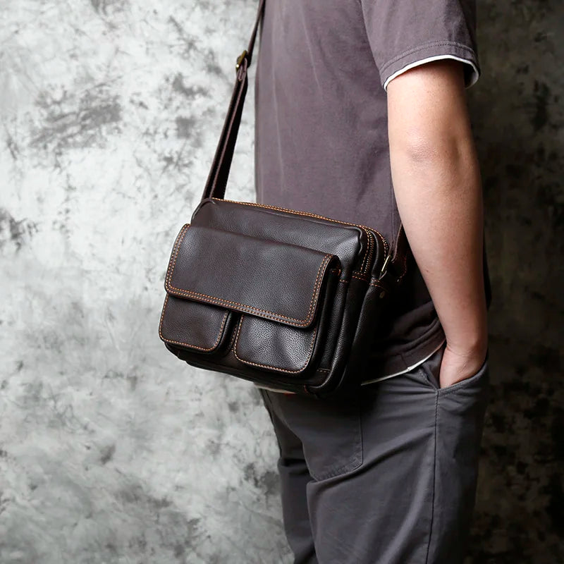 Retro Handmade Leather Men's Shoulder Bag First Layer Cowhide Crossbody Messenger Bag Casual Trend Men Bag 8 Inch Ipad Bag NZPJ