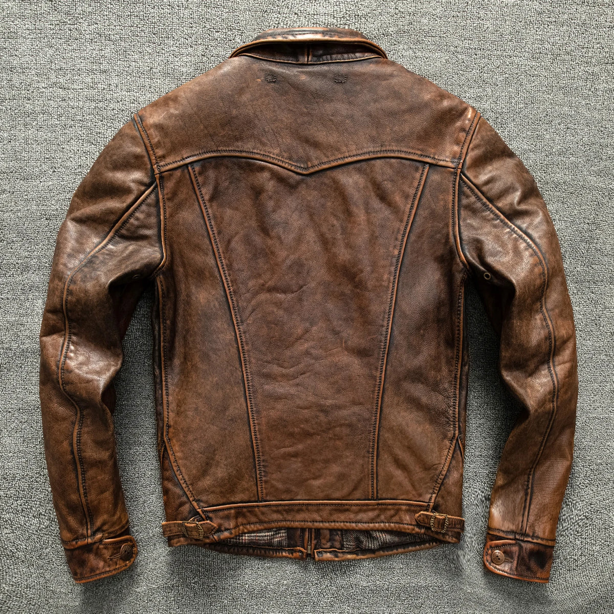 Brown Autumn Leather Jacket Men Retro Vintage Style Plus Size 5XL Genuine Natural Cowhide Turn-Down Collar Slim Fit Leather Coat