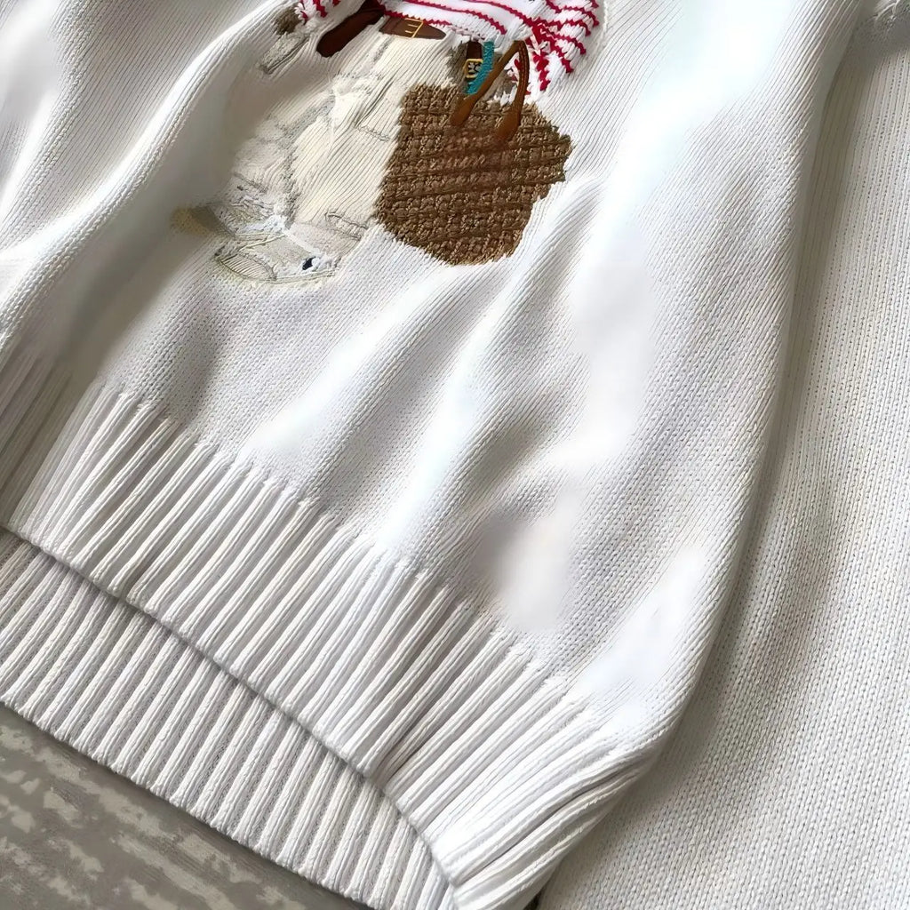 Loose Fit round Neck Knitwear Summer Women's Style Cotton Linen Blend Long Sleeve Casual Top Animal Pattern Embroidered
