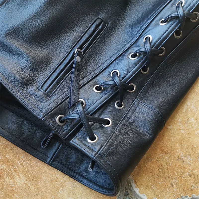 Black Spring Leather Vest Men Sports Style Plus Size 4XL Genuine Natural Cowhide Single Breasted Short Vest