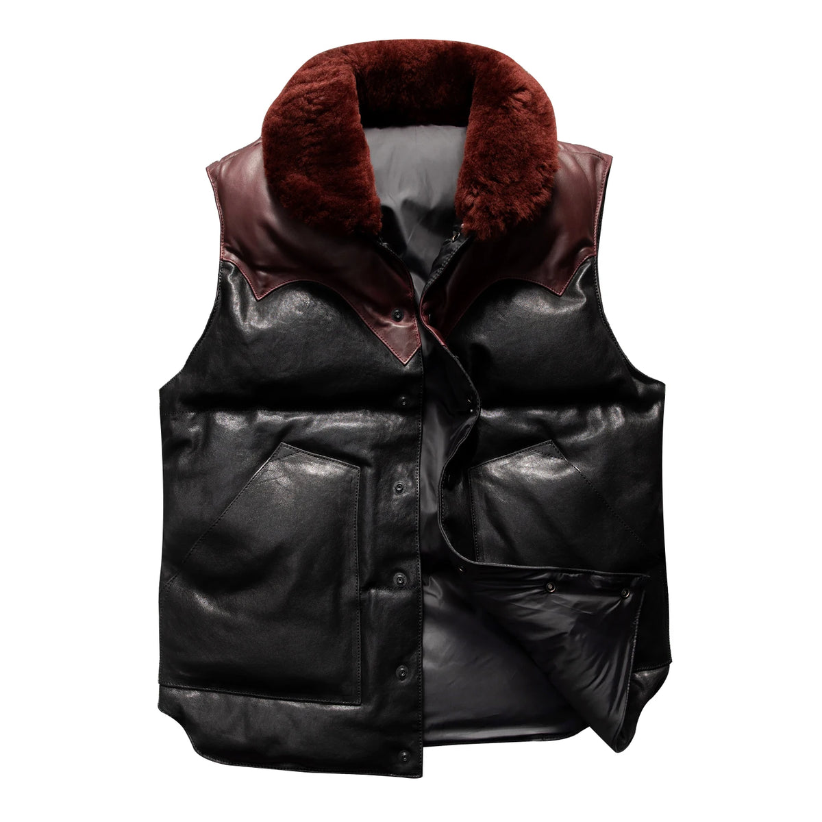 Black Winter Leather Vest Men Retro Style Plus Size 5XL Genuine Natural Sheepskin Wool Collar Single Breasted Spliced Coat