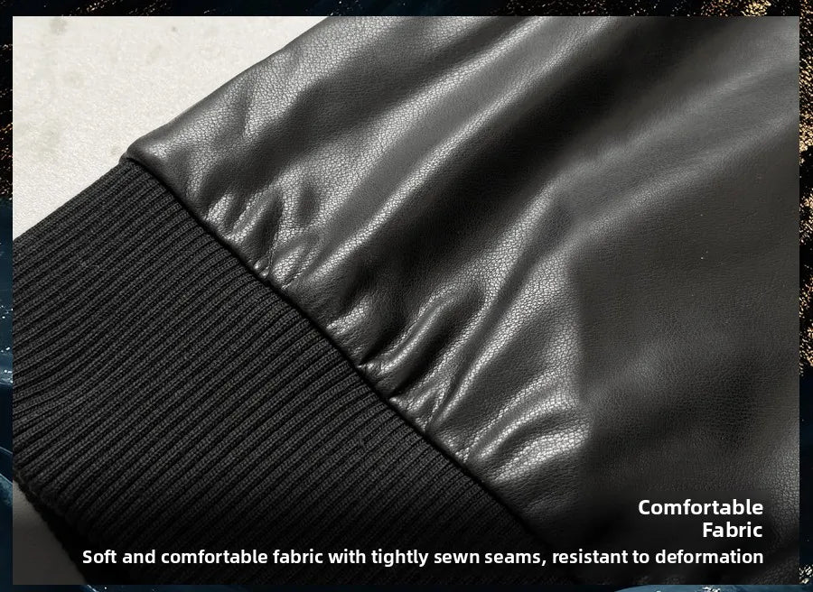2026 Autumn New Men's Baseball Collar Biker Style Casual Leather Jacket High End Fashion Outerwear Slim Fit Long Sleeve Zipper