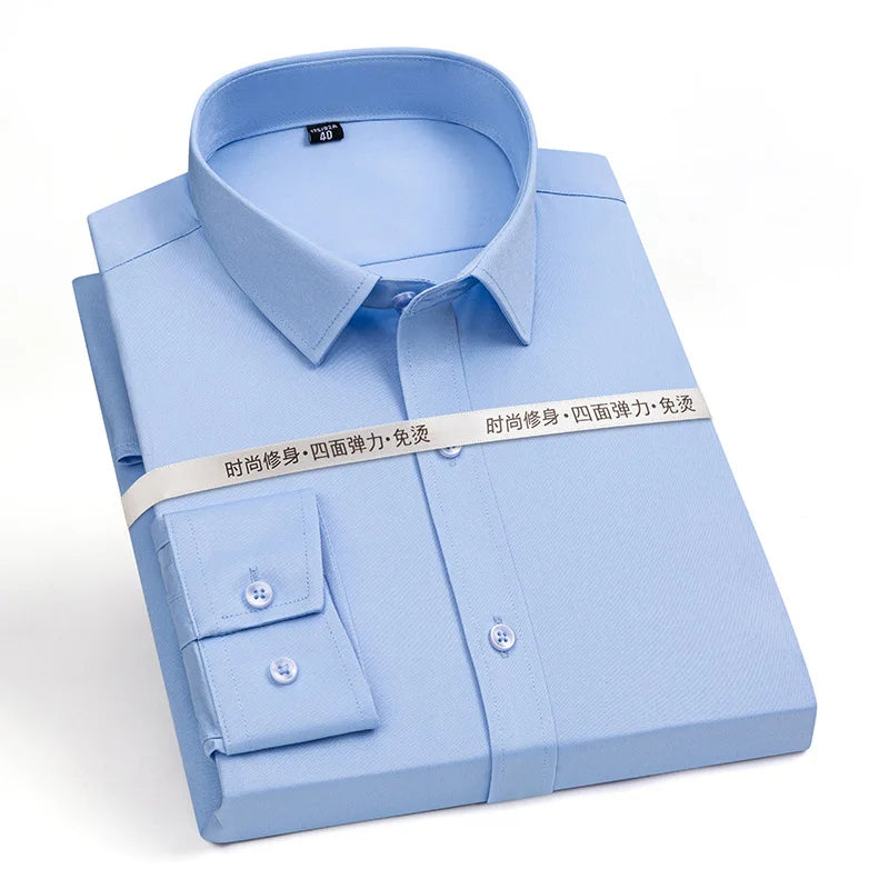 New Men Shirts Long Sleeve Dress Shirts For Men Slim Fit Camisa Social Business Blouse White Blue Office Shirt Male Clothing