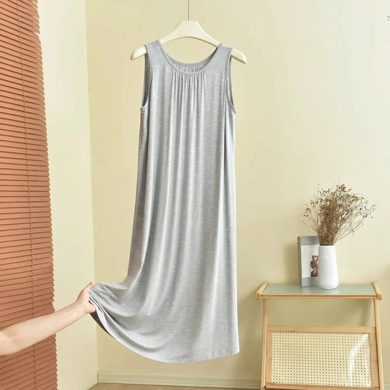 Loose Long Modal Dress Women's Summer Casual Home Clothes Outdoor Wear Vest Sleep Dress Straight Cut High Waist Midi Dress