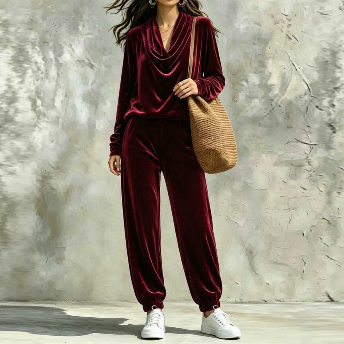 Fashionable Casual Long Sleeve Women's Top And Pants Set Comfortable Korean Velvet Fabric T-Shirt Style Pure Color Spring Aut...