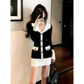Elegant Knitted Wrap Dress Hepburn Style High Collar Button Slim Fit mid Length Polyester Fabric Commute Style Long Sleeve