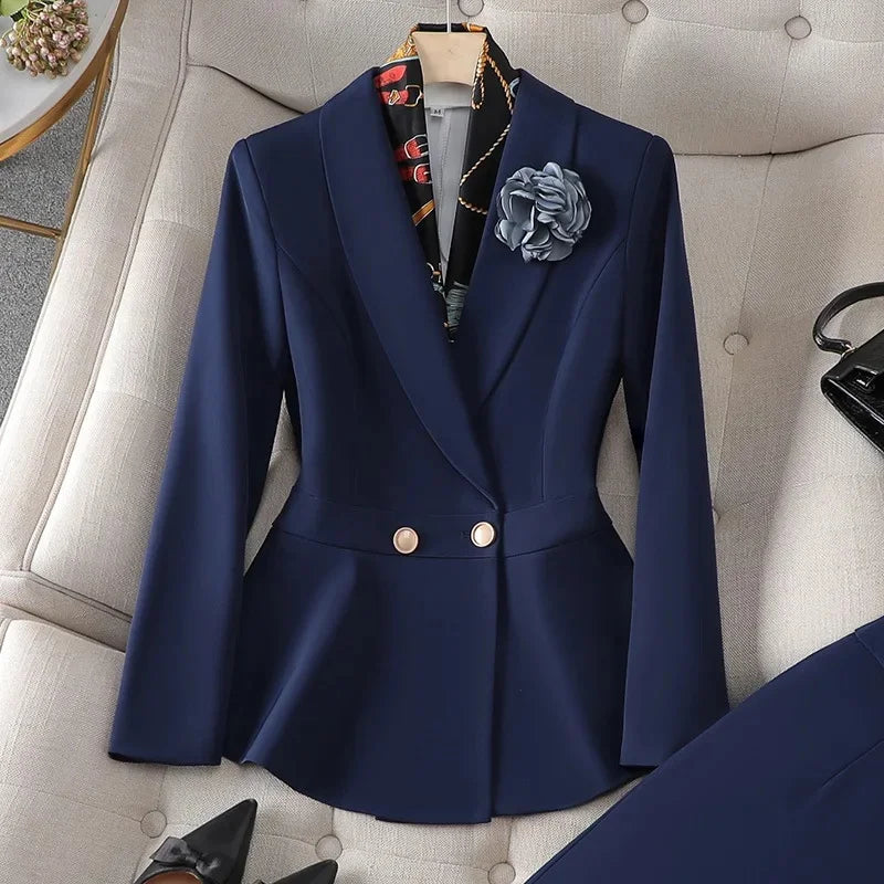 Professional Women's White Slim Fit Workwear Set Fashionable Commute Suit Knee-Length Polyester Fiber Midi Skirt