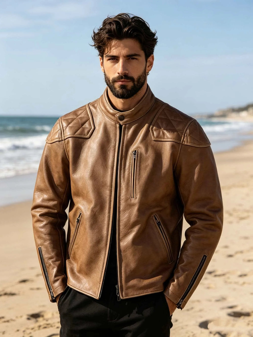 Light Brown Winter Leather Jacket Men Sprots Style Plus Size 5XL Genuine Natural Thick Cowhide Stand Collar Slim Leather Coat