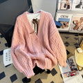 Women's Thickened Lazy Design Knitted Cardigan Sweater Outerwear Loose Princess Sleeve V-Neck Long Sleeve Autumn Winter Coat