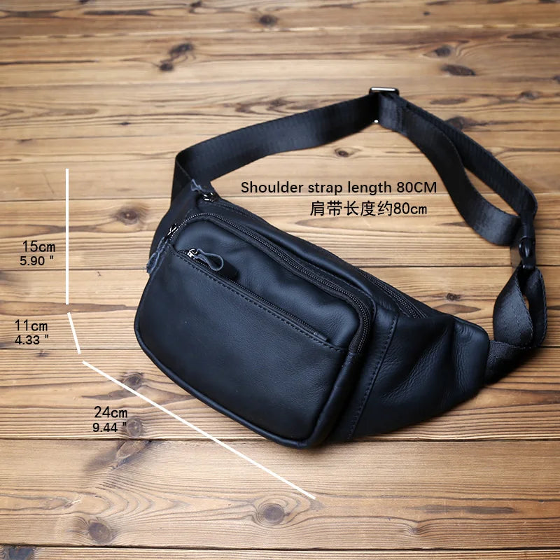 NZPJ Genuine Leather Men's Waist Bag Natural Cowhide Mobile Phone Bag Large Capacity Outdoor Men's Bag Money Bag