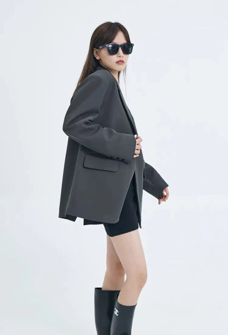 Casual Loose Women's Blazer Spring 2026 New Style Commute Fashionable Polyester Long Sleeve Single Button Patchwork Blazer