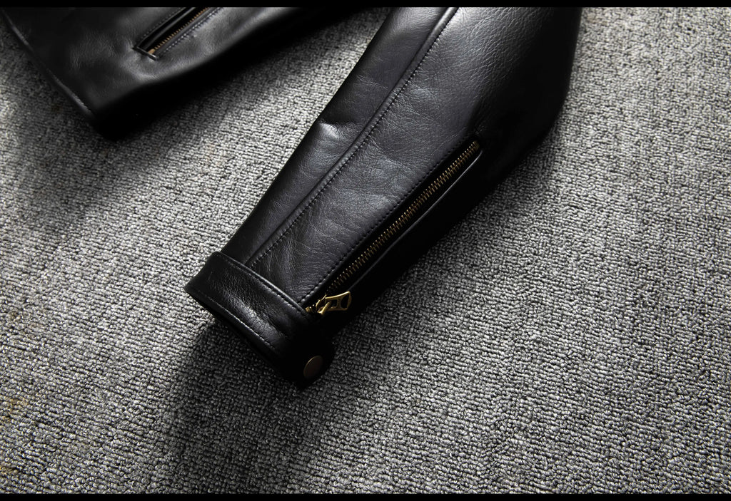 Black Autumn Leather Jacket Men Retro Style Plus Size 6XL Genuine Natural Cowhide Stand Collar J100 Motorcycle Sports Coat