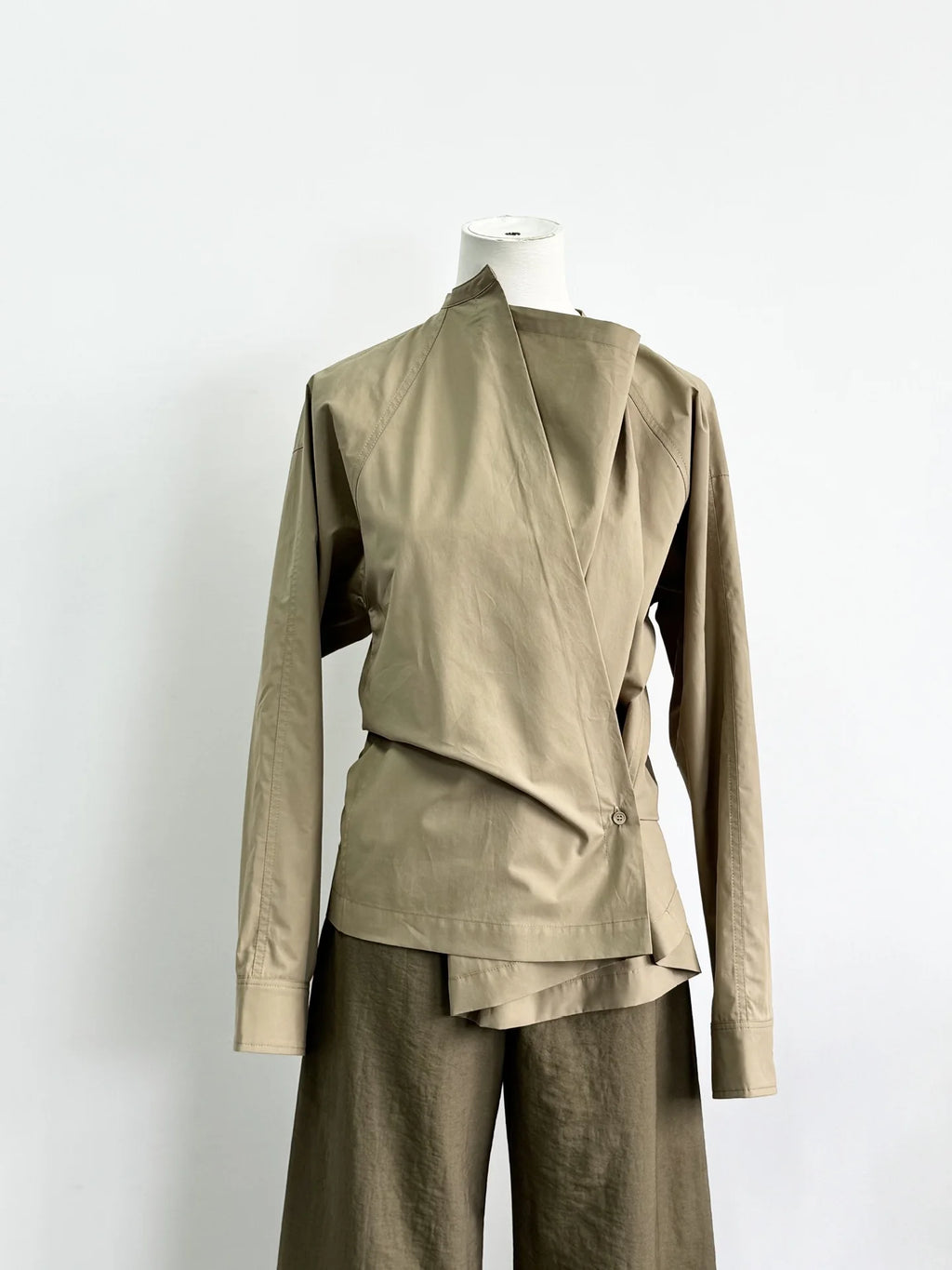 Asymmetric Button Side Split Long Sleeve Women's Shirt Le Home New Color Design Casual Commute Style Cotton British Style