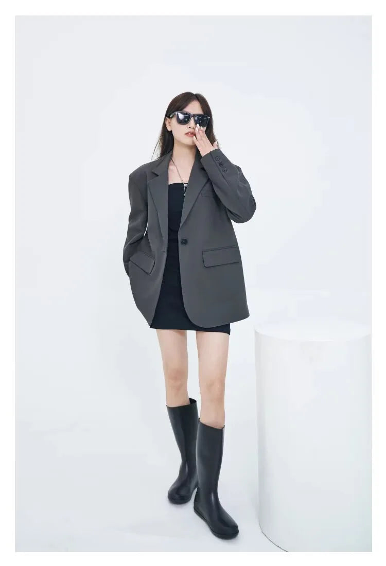 Casual Loose Women's Blazer Spring 2026 New Style Commute Fashionable Polyester Long Sleeve Single Button Patchwork Blazer