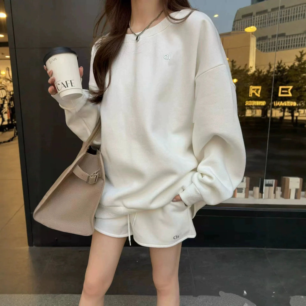Pure Cotton Sweatshirt round Neck Casual Sporty Versatile Autumn Winter New Style Couple's Letter Print Comfortable Fit Hoodie