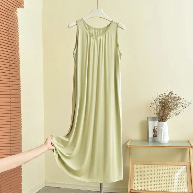 Loose Long Modal Dress Women's Summer Casual Home Clothes Outdoor Wear Vest Sleep Dress Straight Cut High Waist Midi Dress