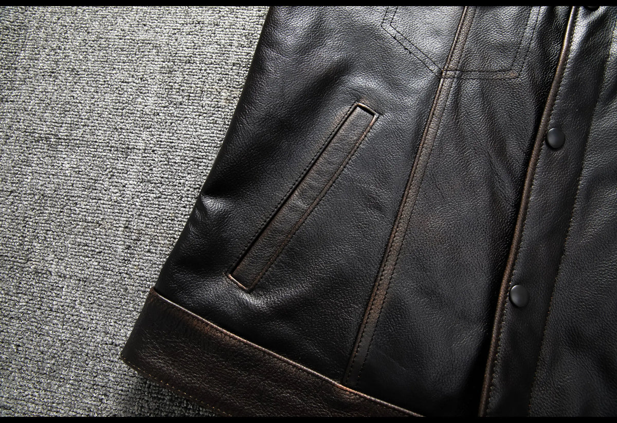 Red Brown Spring Leather Vest Men Retro Style Plus Size 6XL Genuine Natural Cowhide O-Neck Collar Slim Fit Short Sleeveless Coat