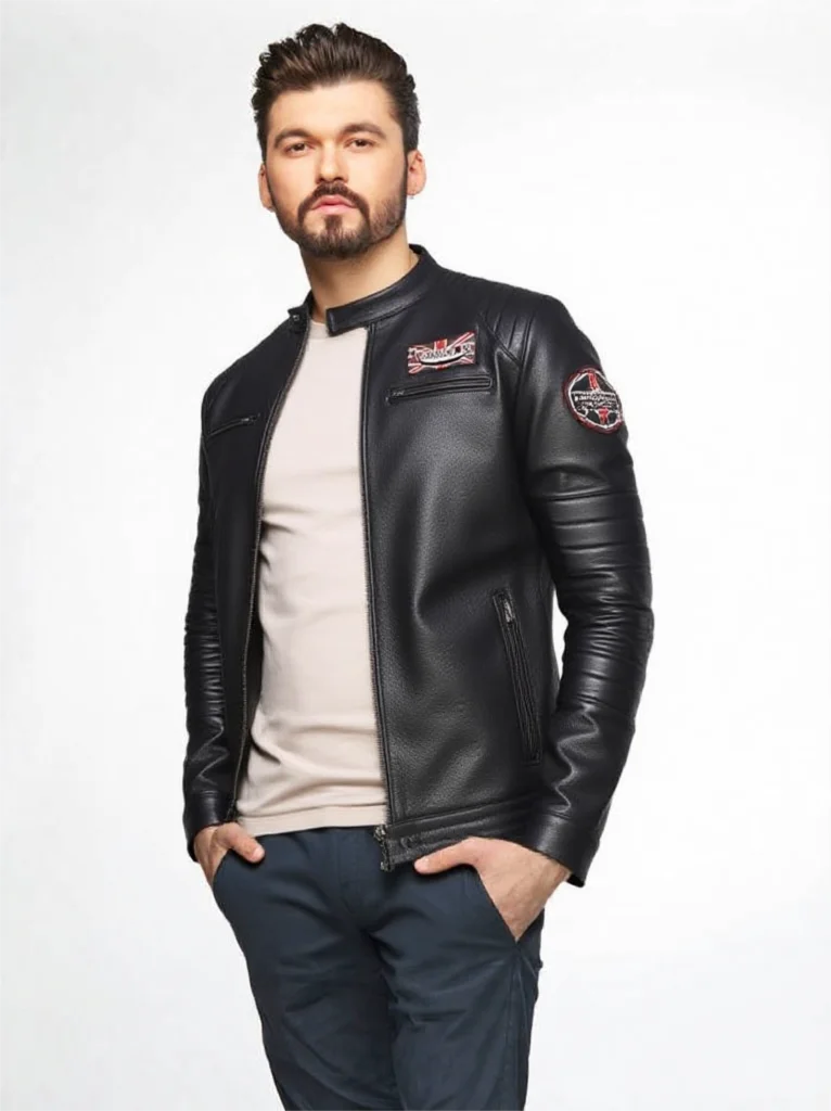 Black Autumn Leather Jacket Men Sports Style Plus Size 5XL Genuine Natural Cowhide Stand Collar Slim Fit Short Coat