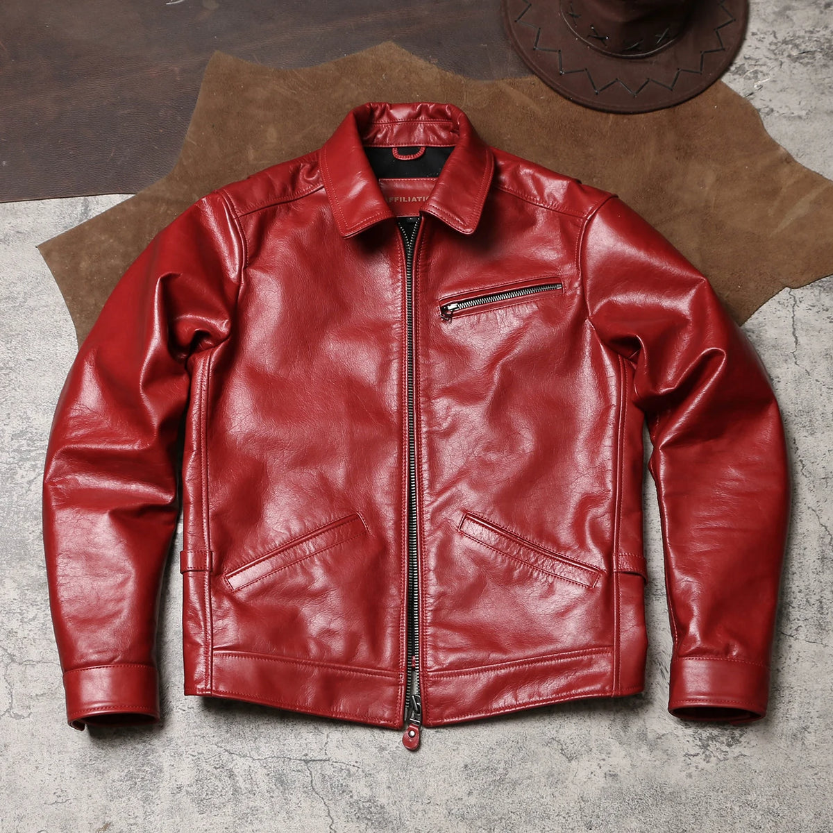 Red Autumn Leather Jacket Men Retro Casual Style Plus Size 5XL Genuine Natural Cowhide Slim Fit Turn-Down Collar Coat 1930