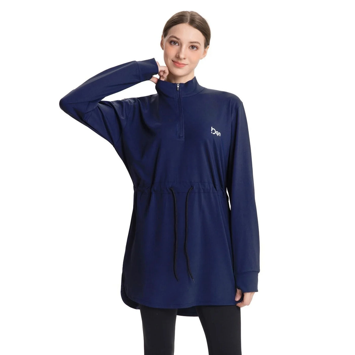 Conservative Long Sleeve Yoga Clothes Drawstring Waist Fitness Suit Multicolored plus Size Modest Tunic for Women Running Gym