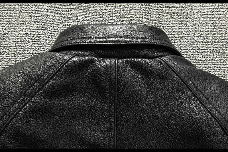 Black Winter Leather Jacket Men Retro Style Plus Size 5XL Genuine Natural Sheepskin Turn-down Collar Loose Casual Leather Coat