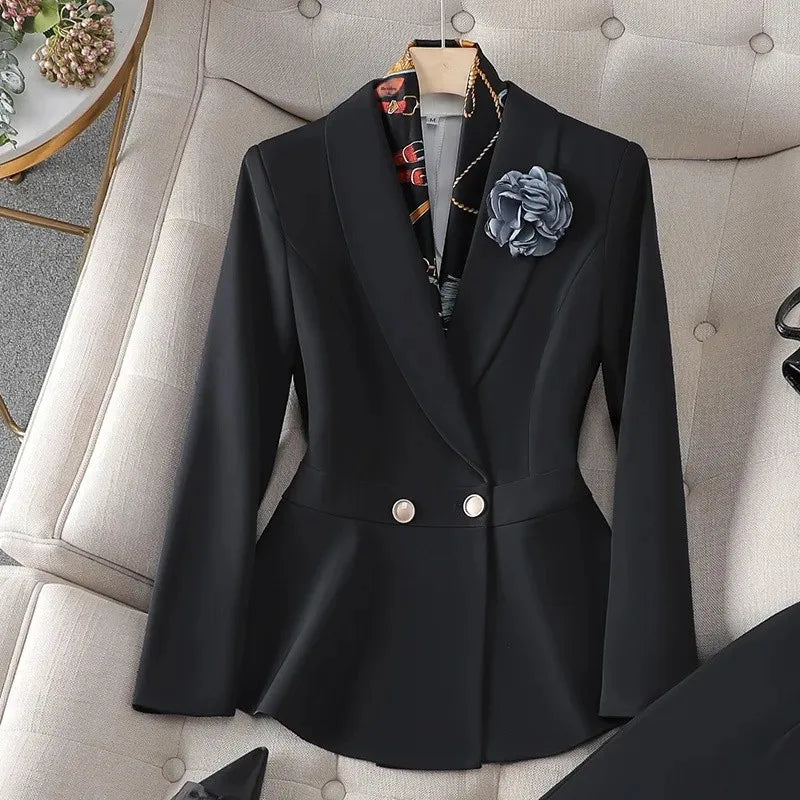 Professional Women's White Slim Fit Workwear Set Fashionable Commute Suit Knee-Length Polyester Fiber Midi Skirt